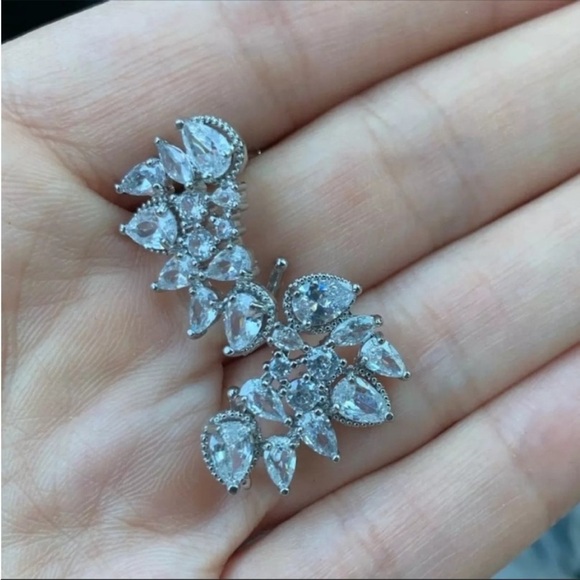 Earrings with ear lobe clip wedding bridal fancy amazing elegant sparkly - Picture 11 of 12